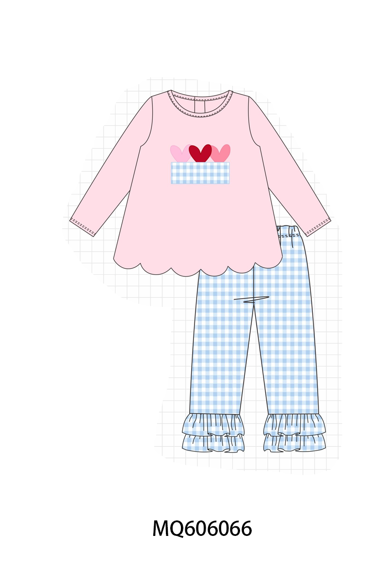 Blue&pink truck heart applique gingham collection