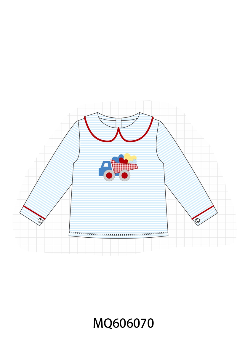 Blue&pink strie truck heart applique collection