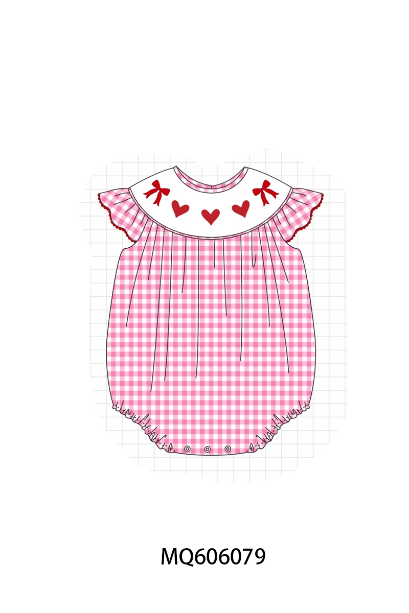 Pink valentine's day heart bow embroidery gingham collection