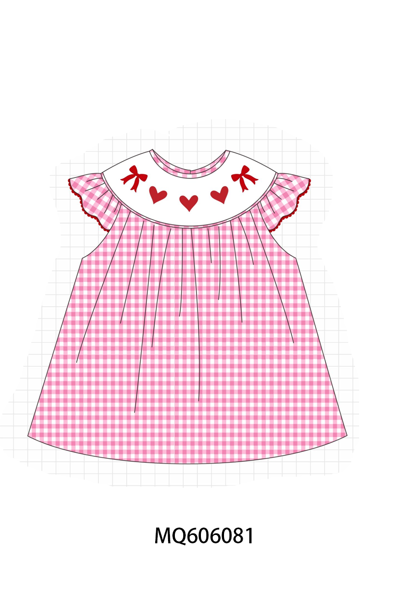 Pink valentine's day heart bow embroidery gingham collection
