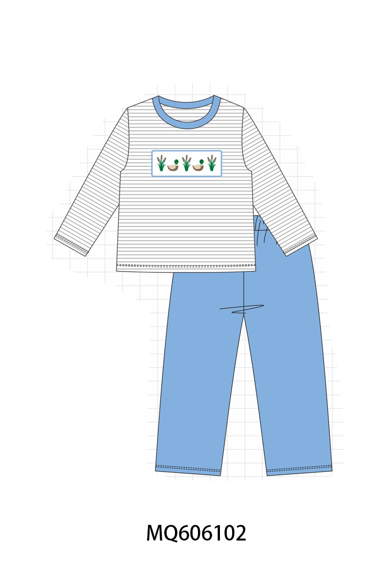 Blue duck embroidery stripe collection