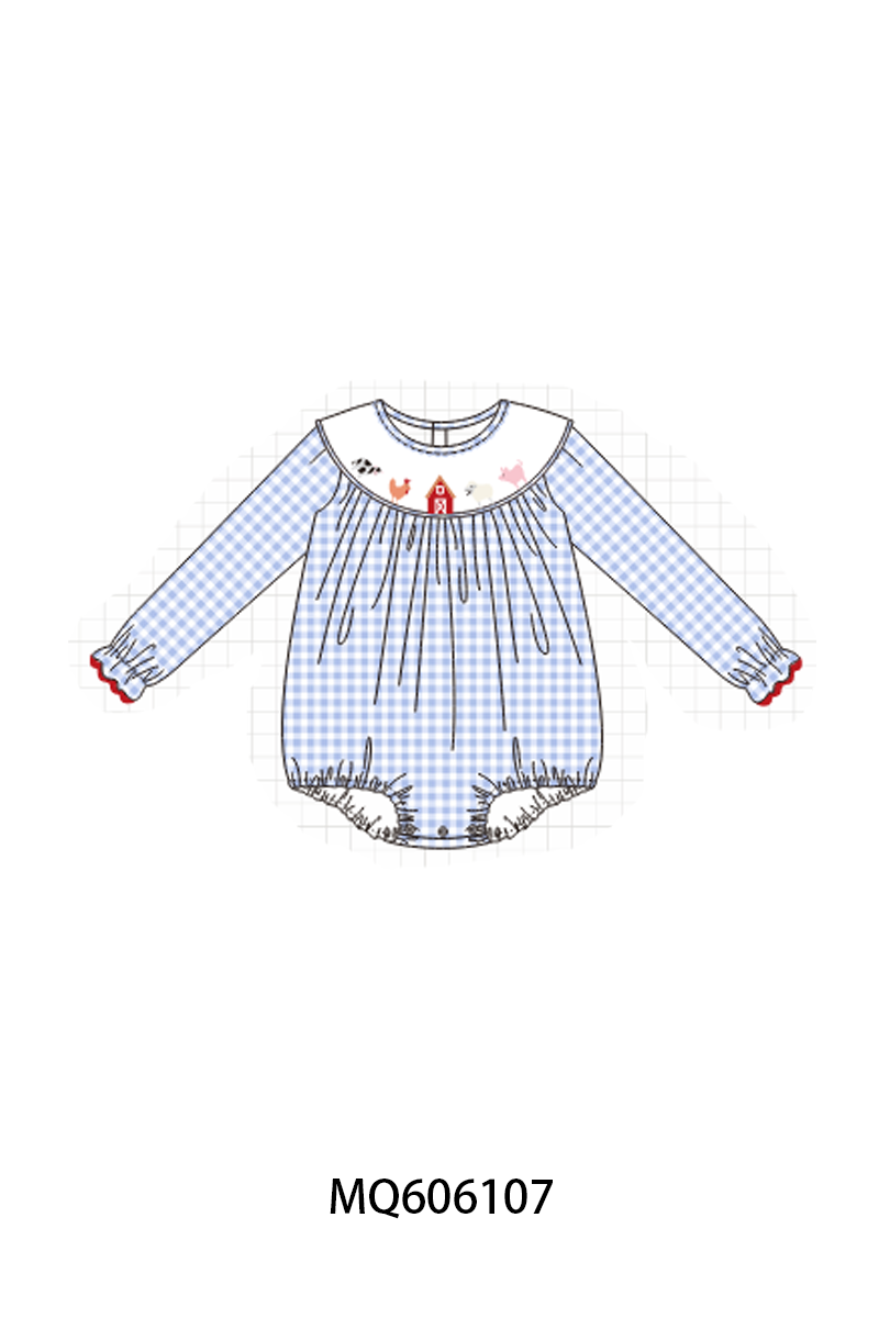 Blue farm embroidery gingham collection