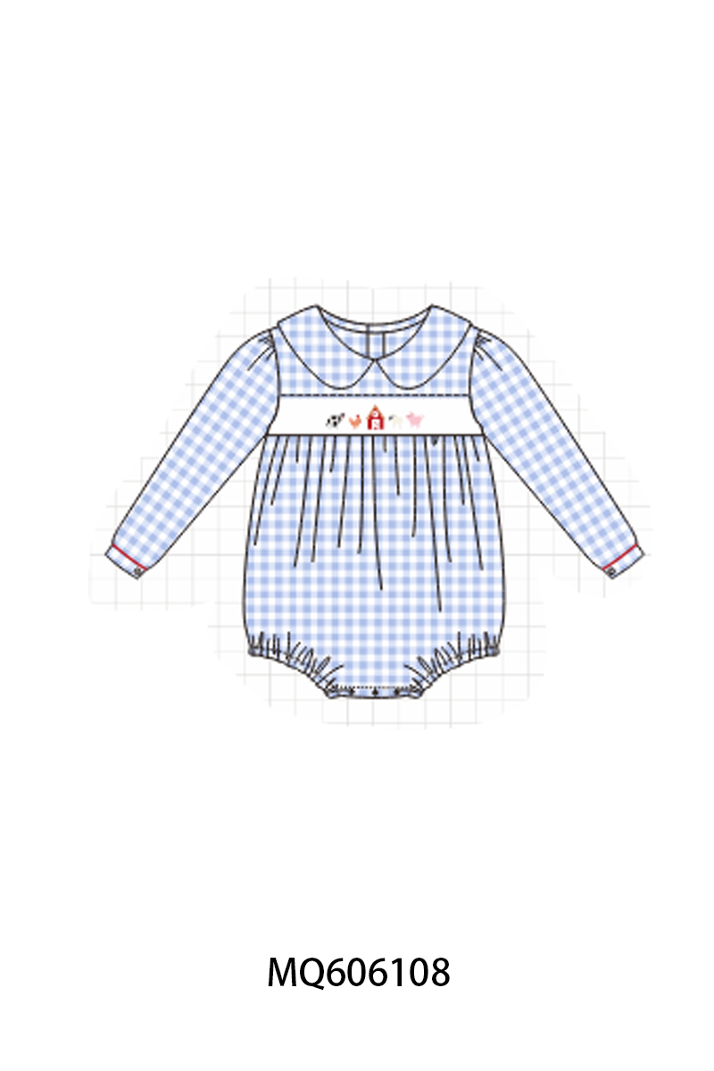 Blue farm embroidery gingham collection