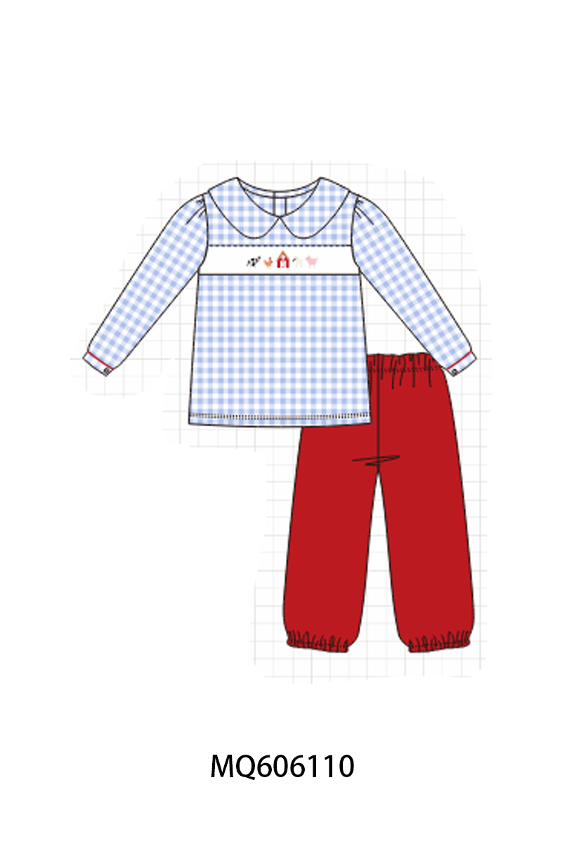 Blue farm embroidery gingham collection