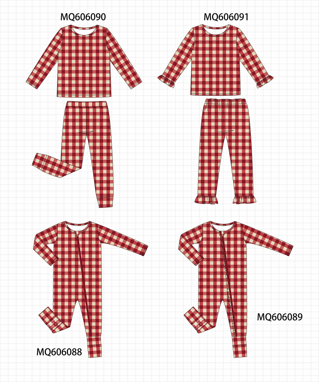 Maroon gingham pajama collection