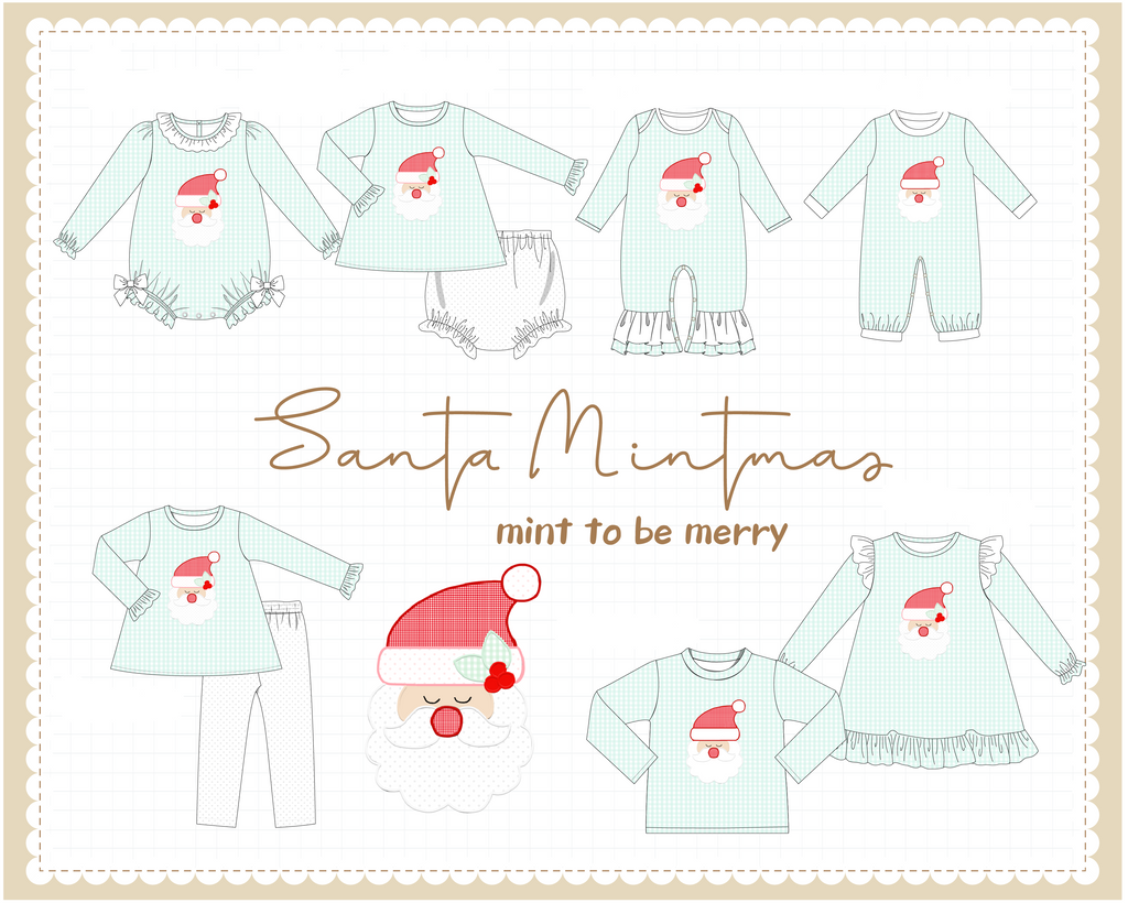 Mint christmas santa claus applique gingham collection
