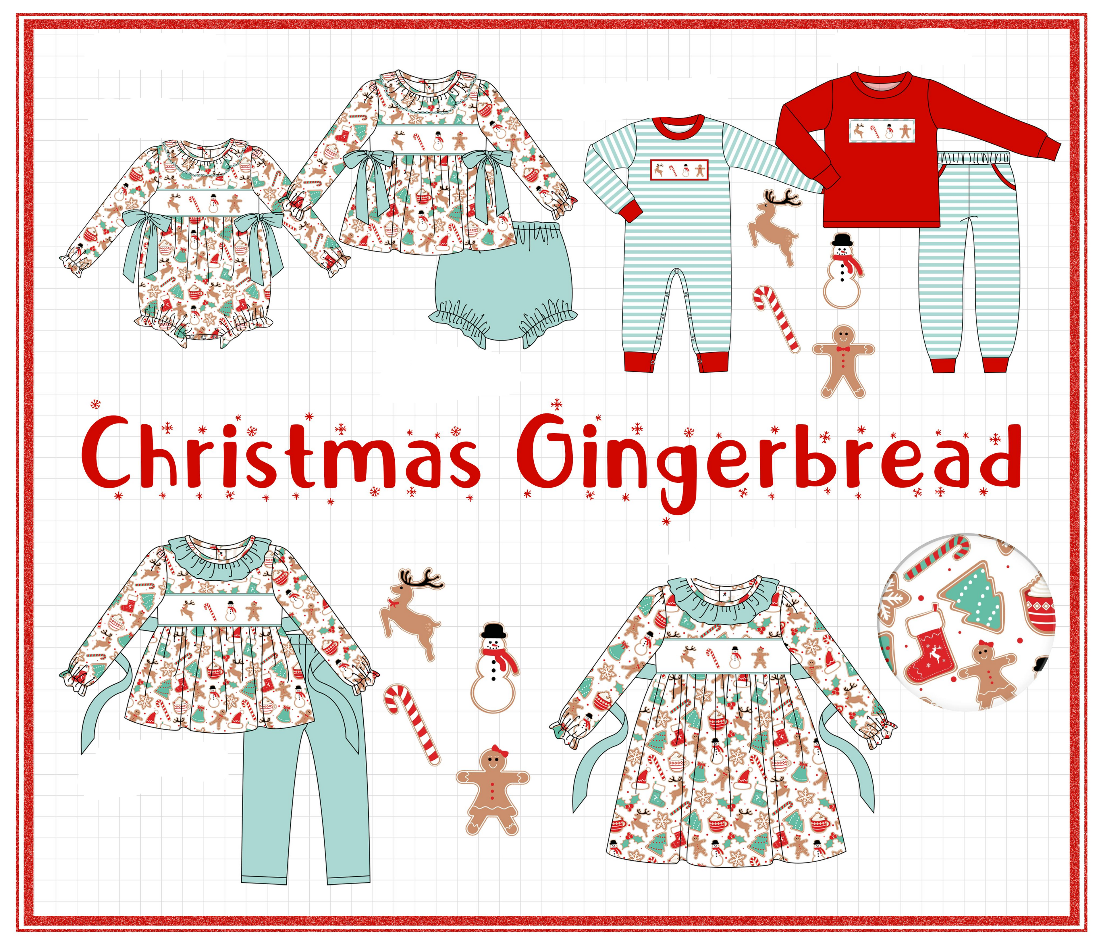 Mint christmas gingerbread embroidery collection