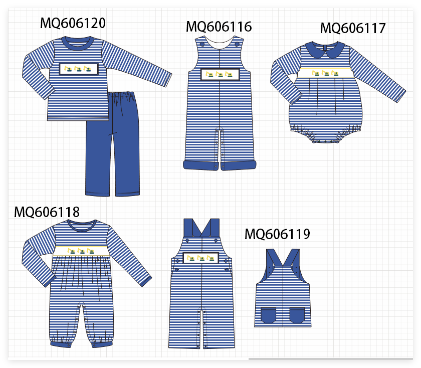 Navy excavator embroidery stripe collection