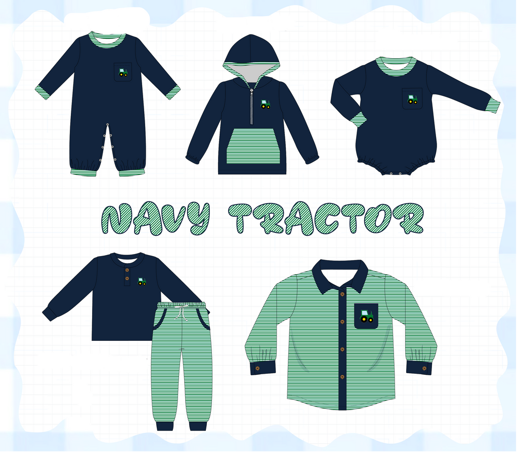 Navy tractor embroidery stripe collection