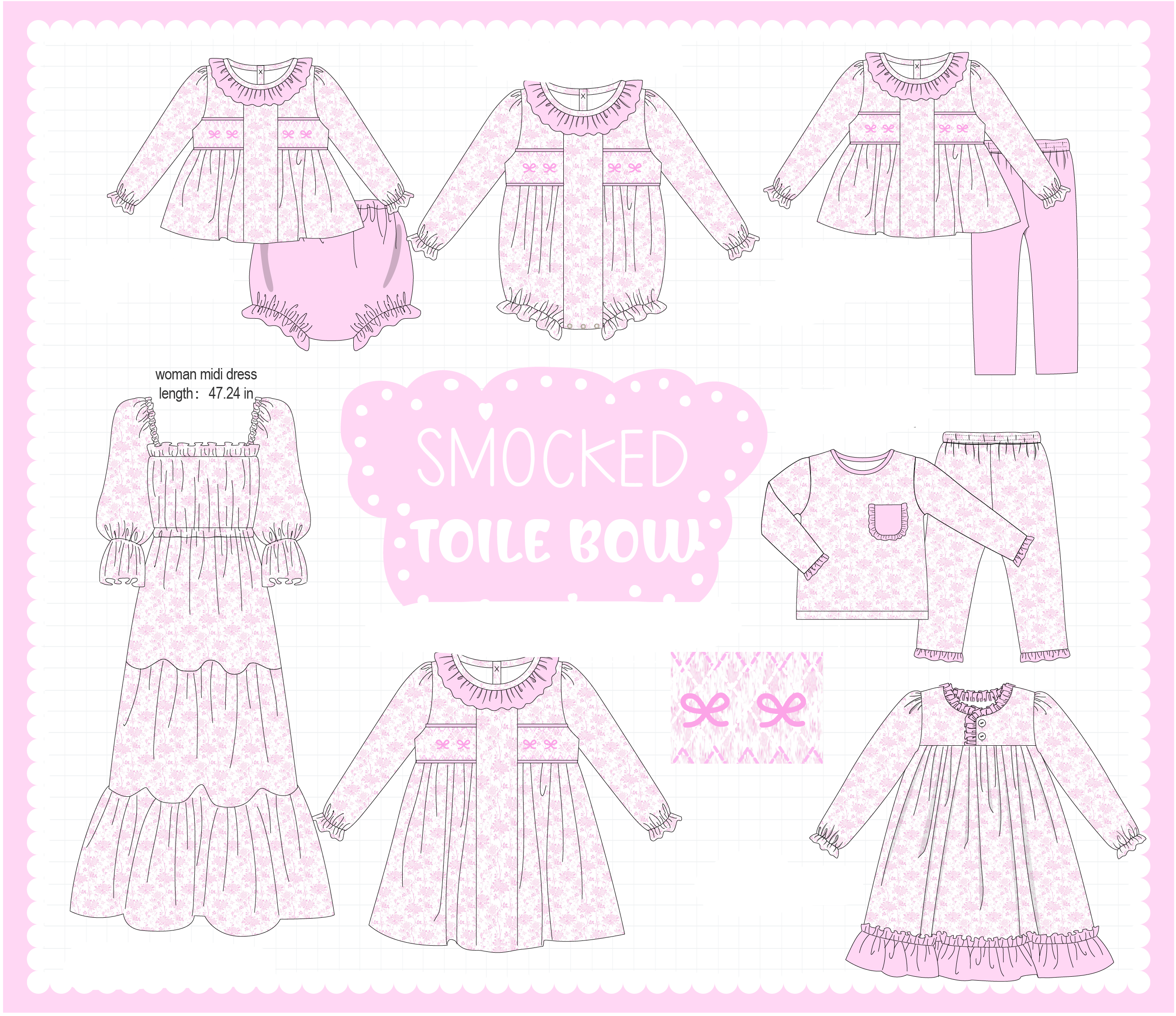 Pink bow smocked ruffle collection