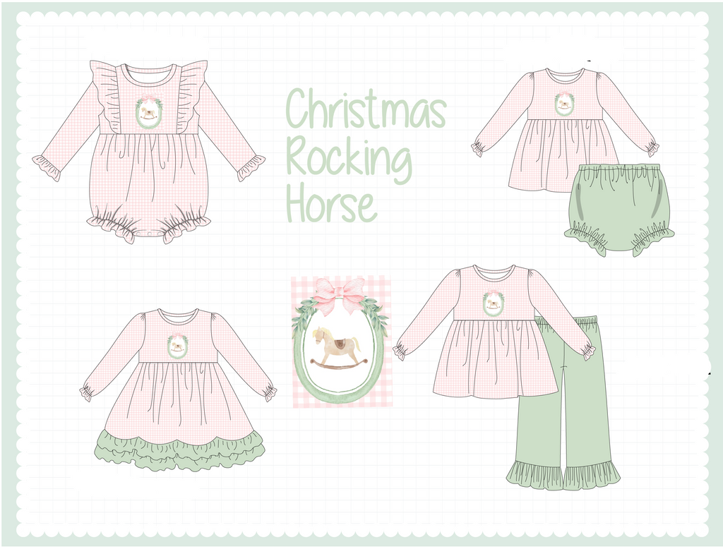 Pink christmas horse embroidery gingham collection