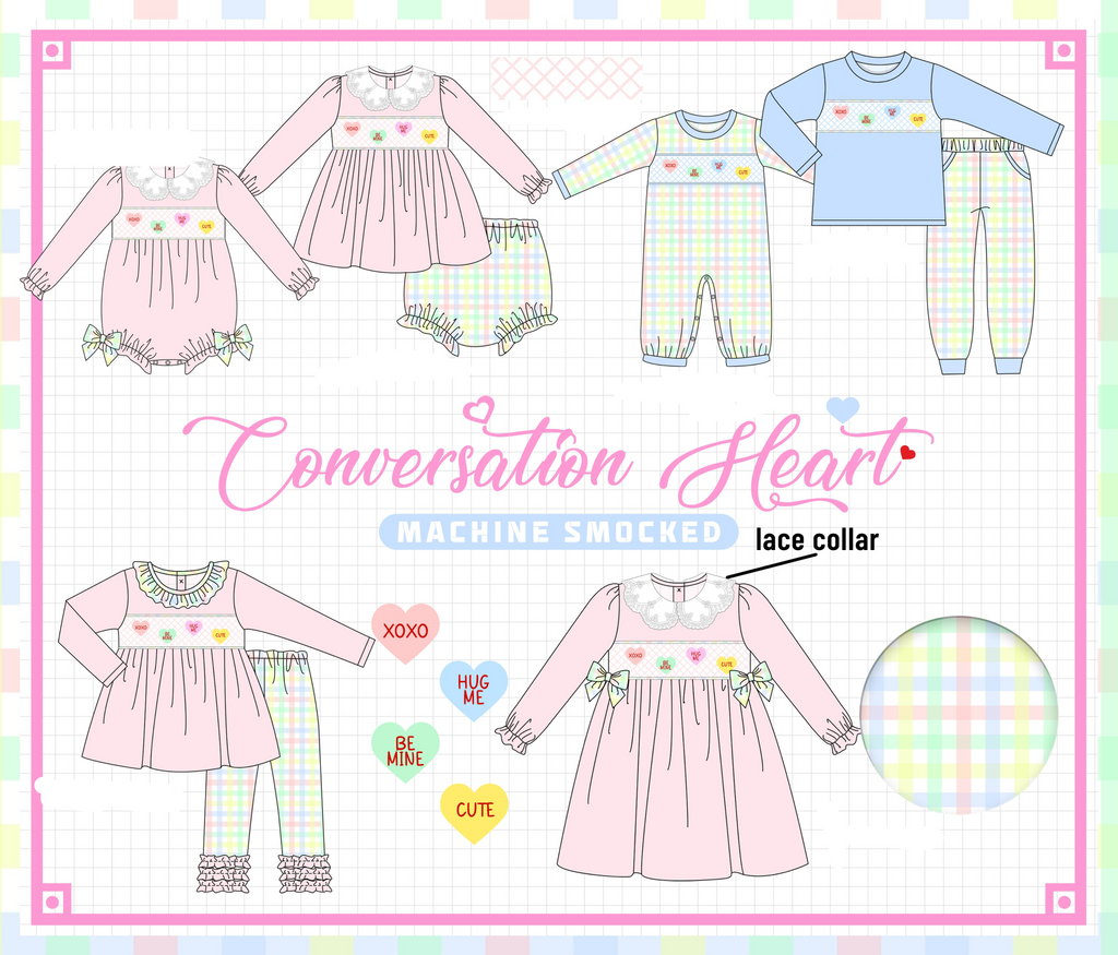 Pink heart smocked plaid collection