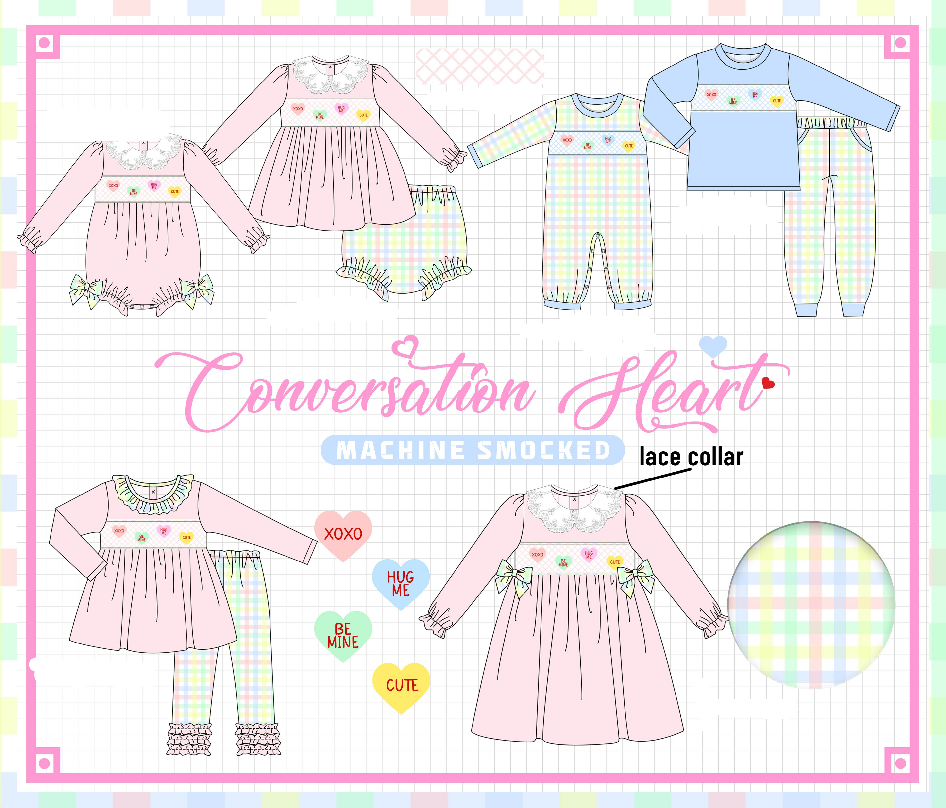 Pink heart smocked plaid collection