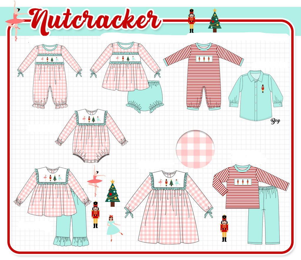 Pink nutcracker embroidery gingham collection