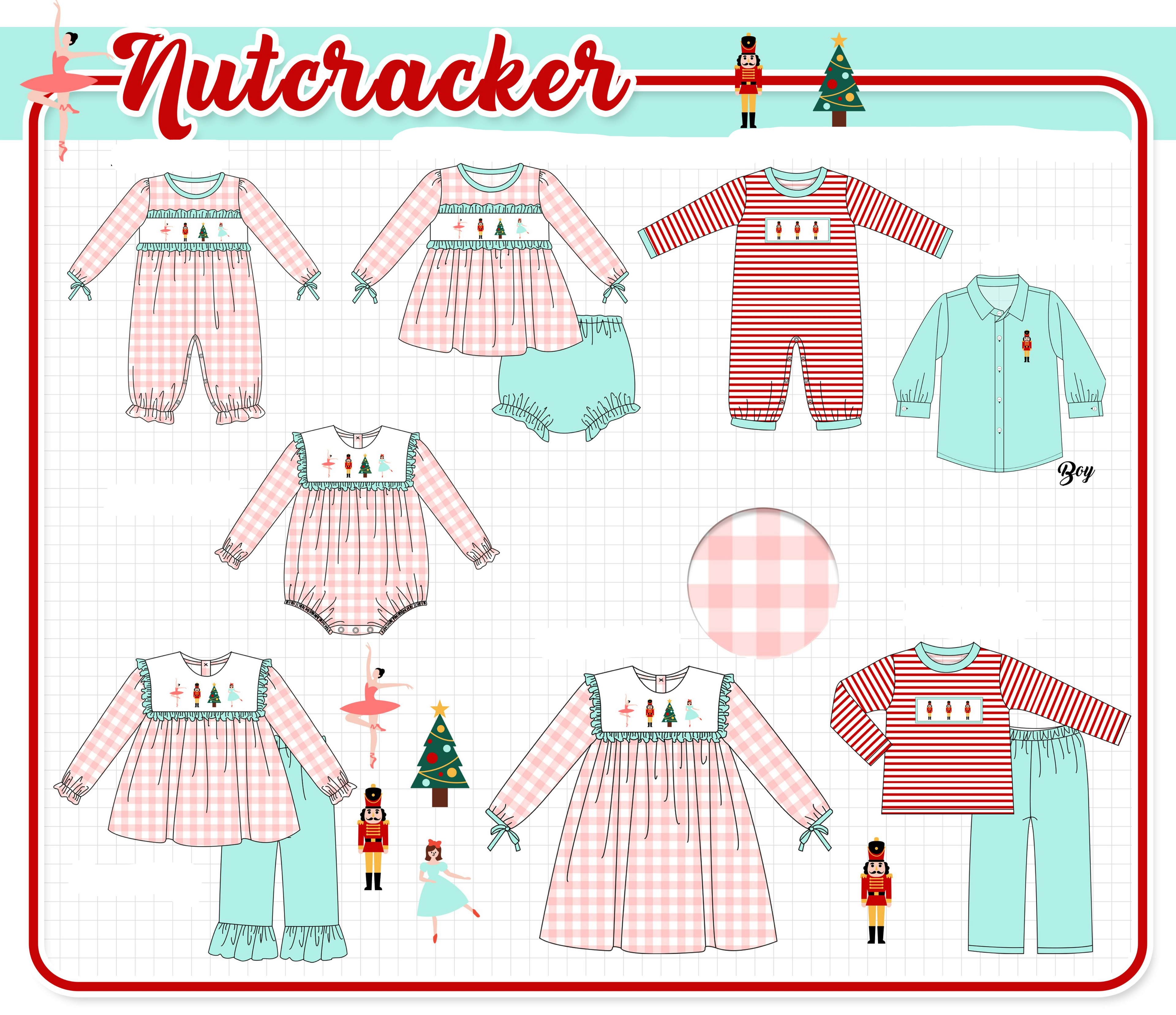 Pink nutcracker embroidery gingham collection