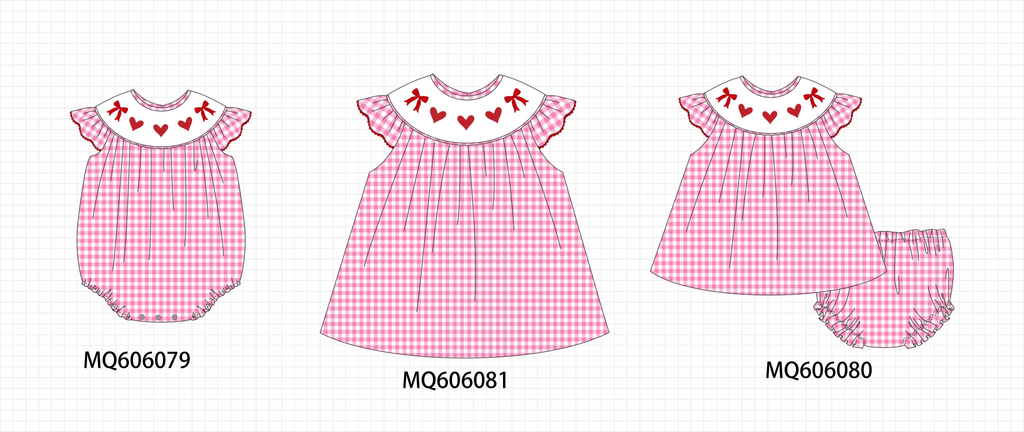 Pink valentine's day heart bow embroidery gingham collection