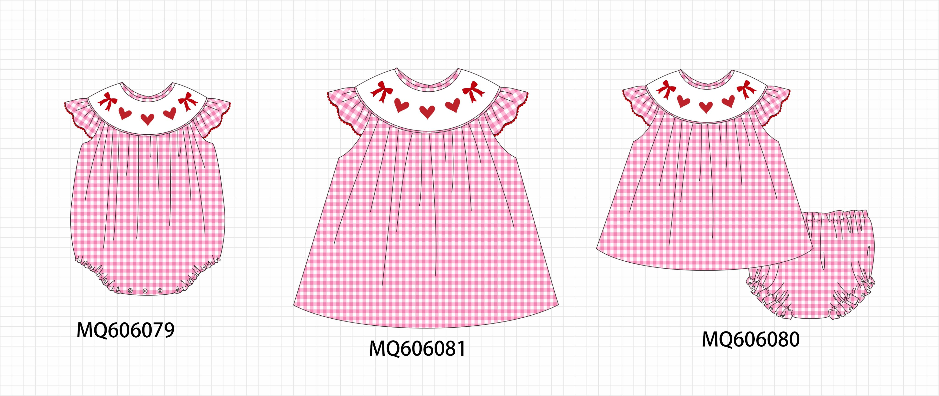 Pink valentine's day heart bow embroidery gingham collection