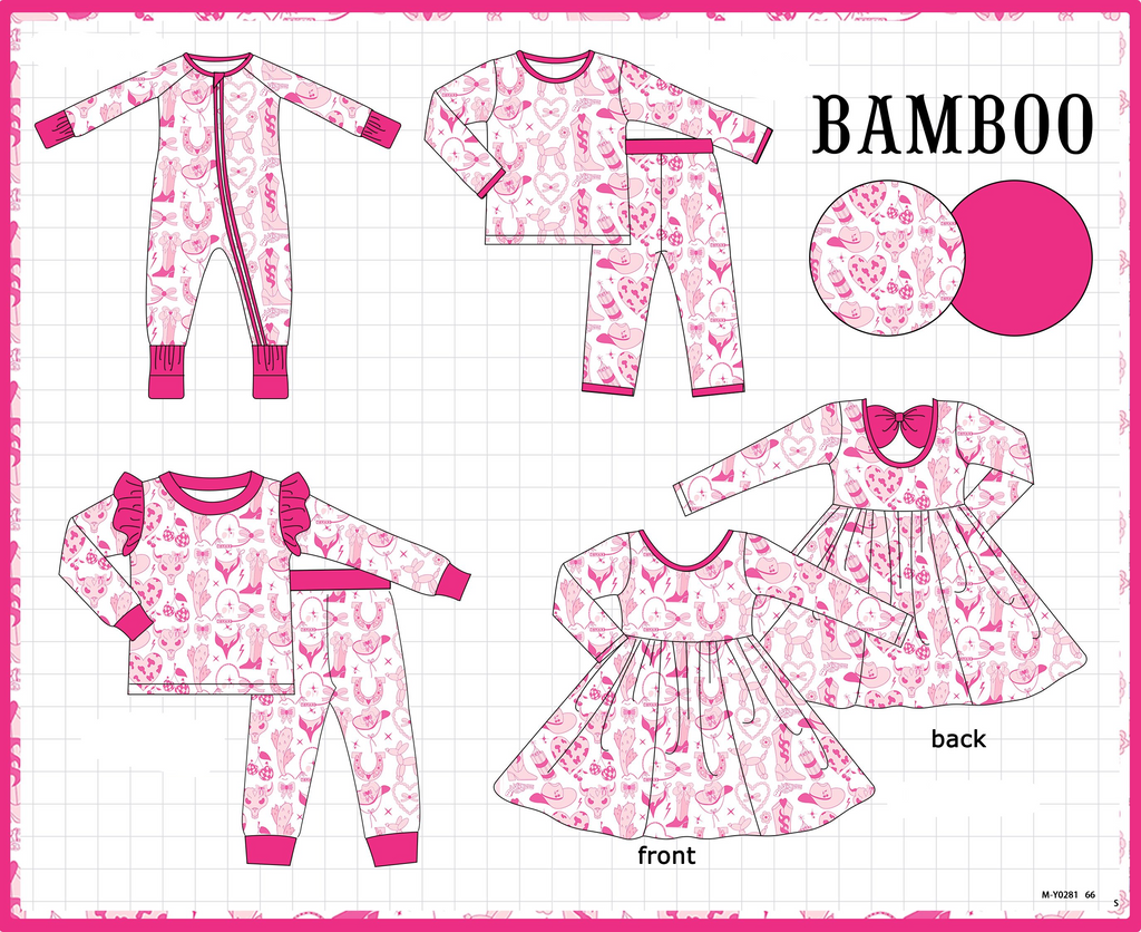 PO95 Pink western heart bow bamboo collection