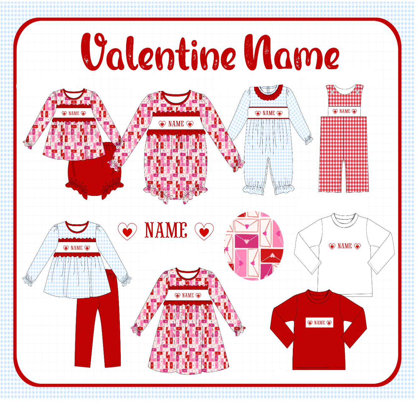 Red&blue heart monogram embroidery collection