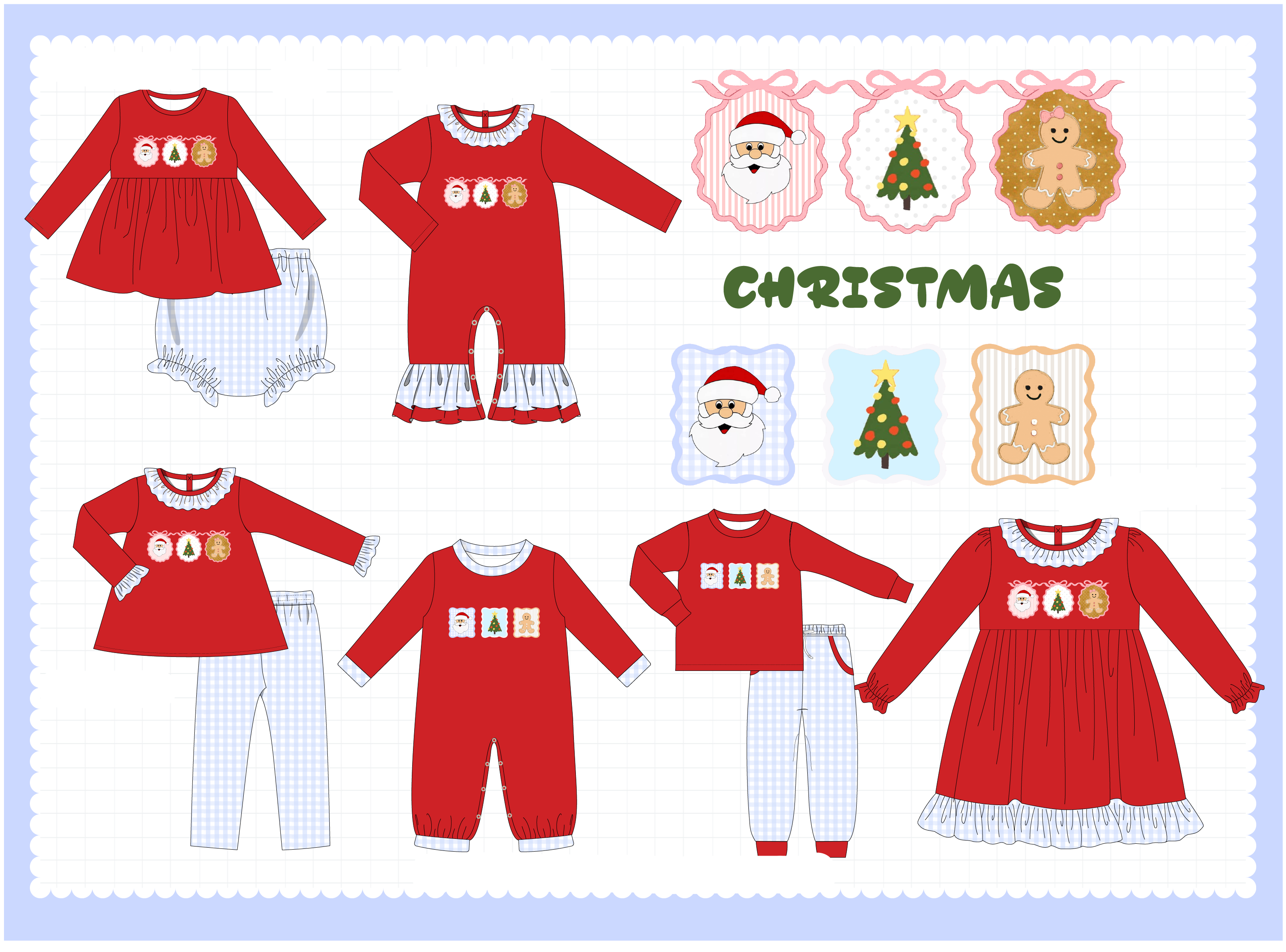 Red christmas santa tree gingerbread applique collection