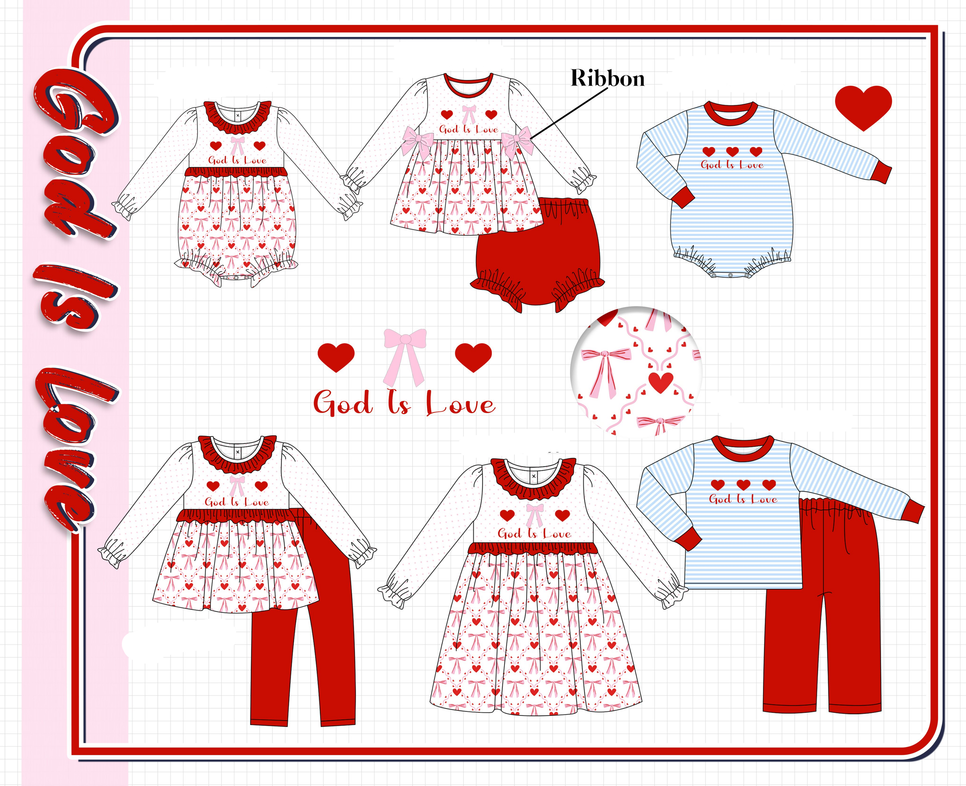 Red god is love heart embroidery ruffle collection