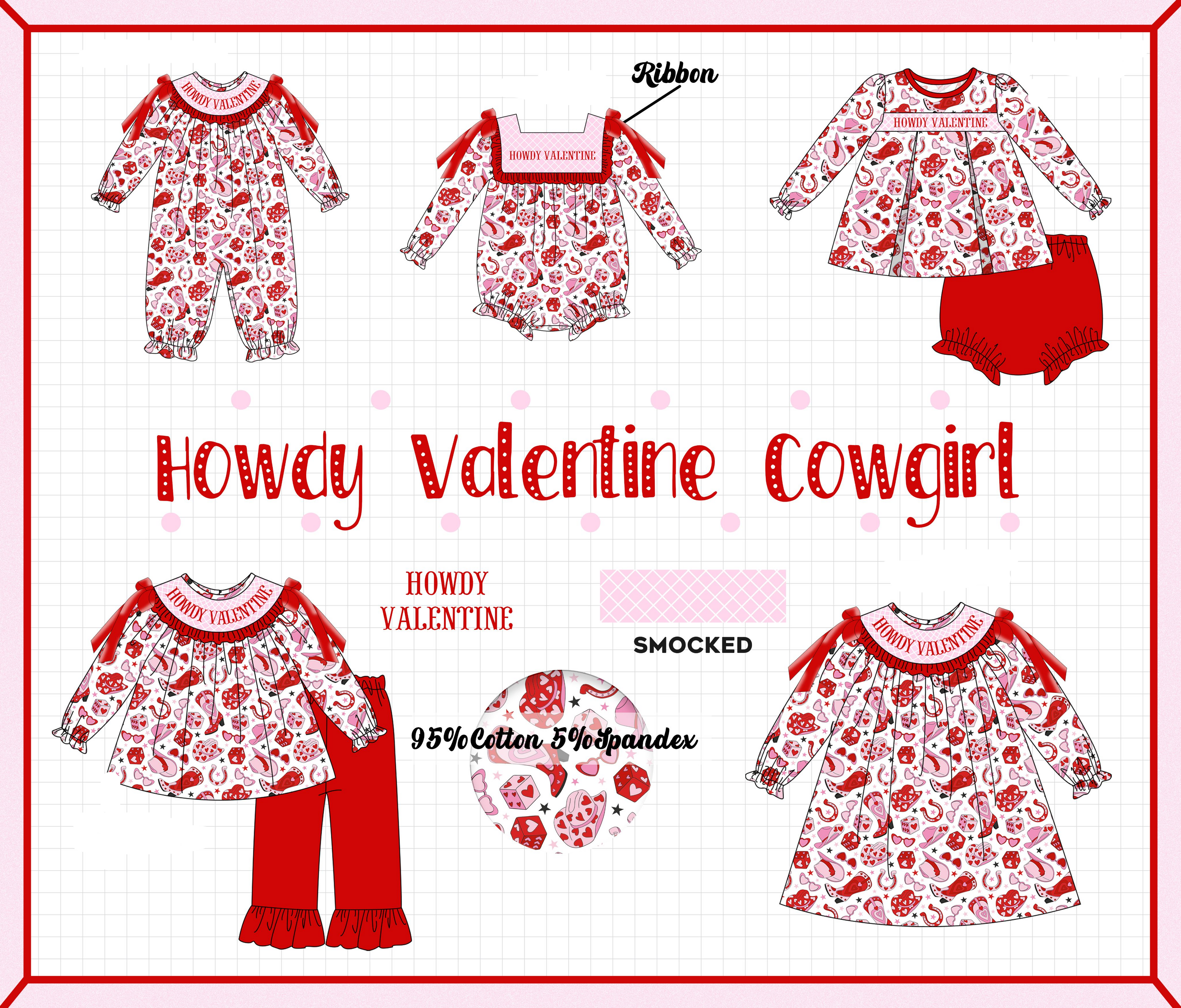 Red howdy valentine smocked collection