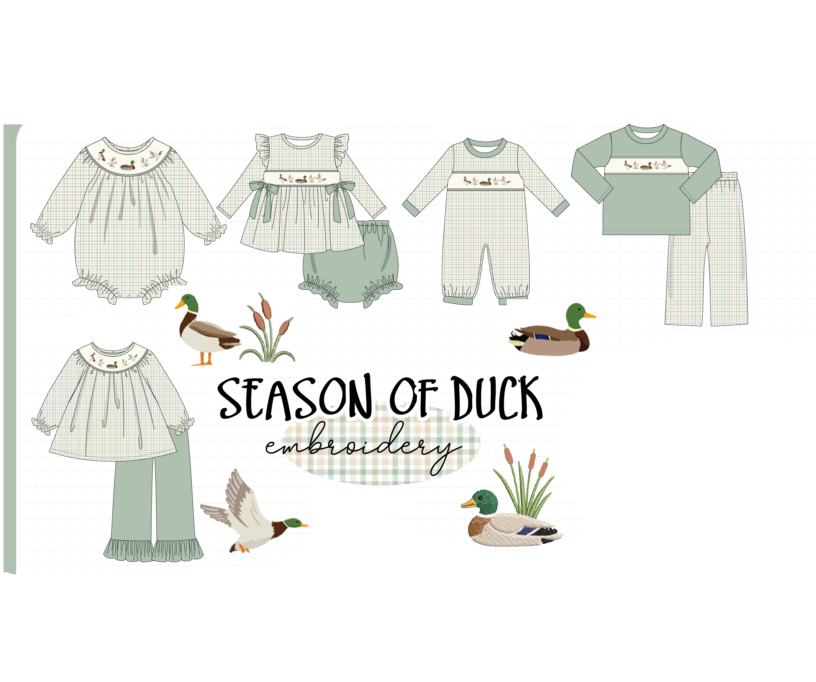 Sage duck embroidery plaid collection 1