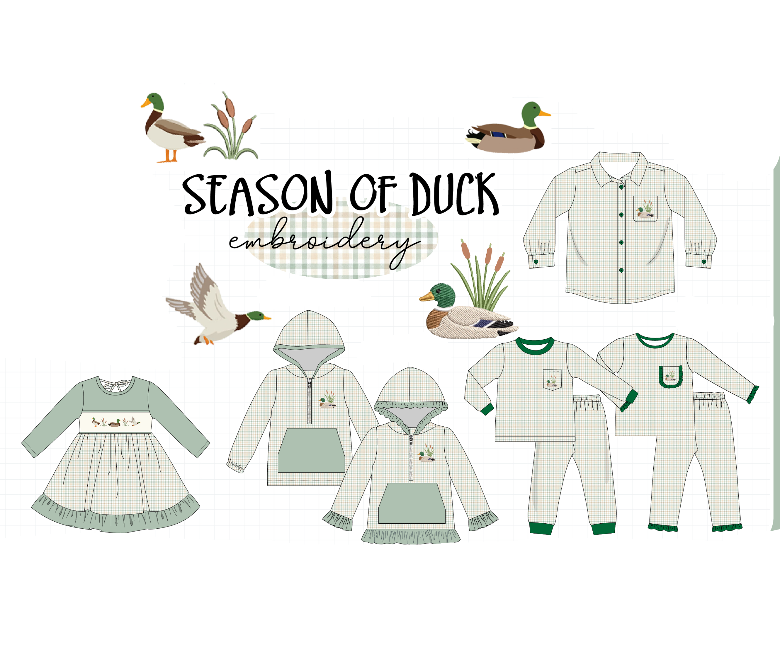 Sage duck embroidery plaid collection 2