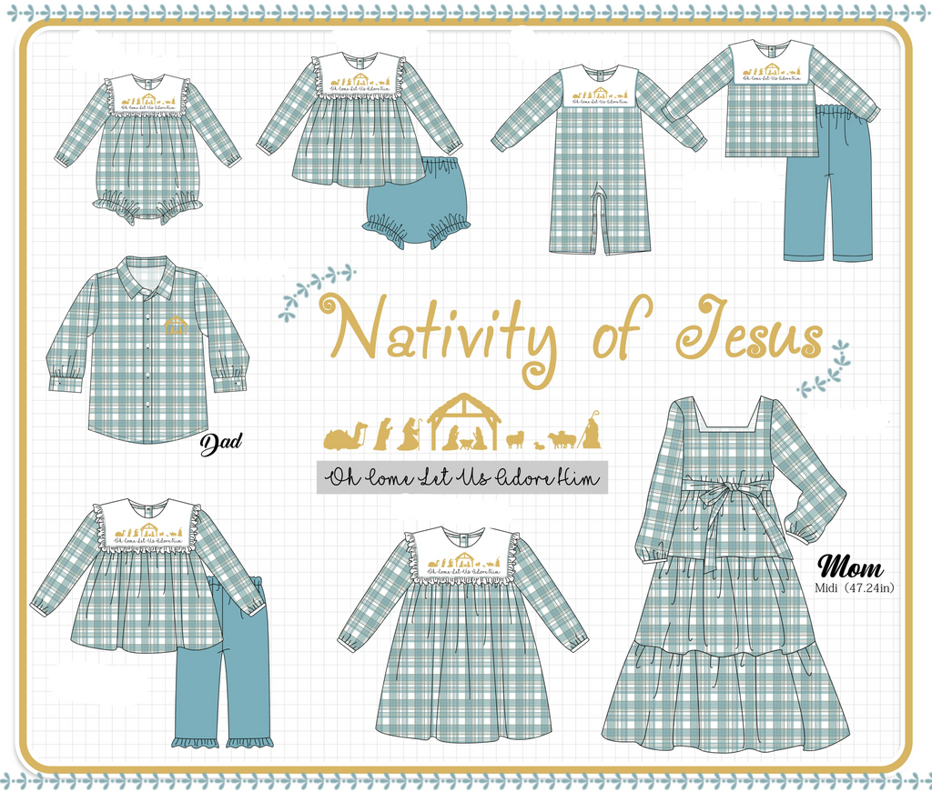 Teal nativity embroidery plaid collection